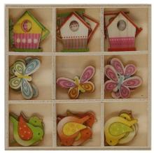 Drewniane dekoracje w pudełku mix wzorów 27szt